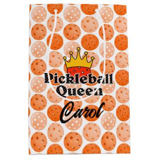 Pickleball Queen Orange Ball in Crown Personalized Medium Gift Bag