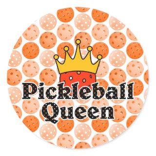 Pickleball Queen - Orange Ball Wearing Gold Crown Classic Round Sticker