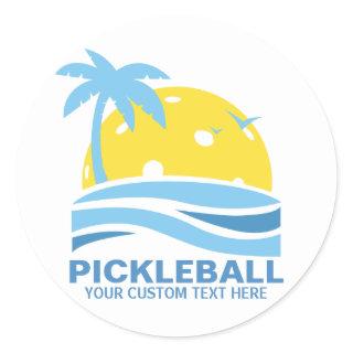 Pickleball Tropical Palm Tree Sun Your Custom Text Classic Round Sticker