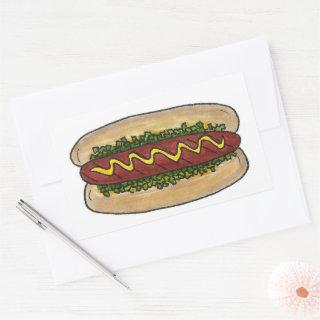 Picnic Hot Dog Bun Mustard Relish Fast Food Hotdog Rectangular Sticker