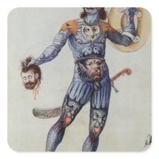 Pictish Man holding a Human Head Square Sticker