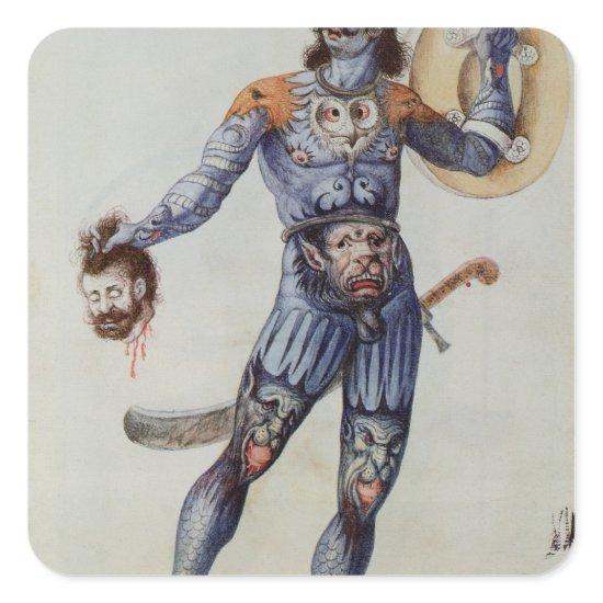 Pictish Man holding a Human Head Square Sticker
