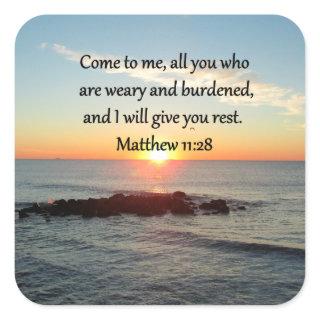 PICTURESQUE MATTHEW 11"28 SCRIPTURE VERSE SQUARE STICKER