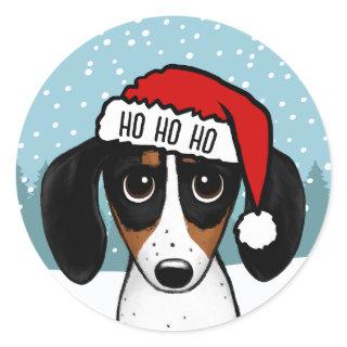 Piebald Dachshund Santa Cute Wiener Dog Custom Classic Round Sticker