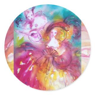 PIERROT AND ARLECCHINA Venetian Carnival, Classic Round Sticker