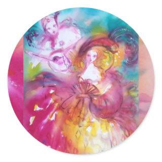 PIERROT AND ARLECCHINA Venetian Carnival, Classic Round Sticker