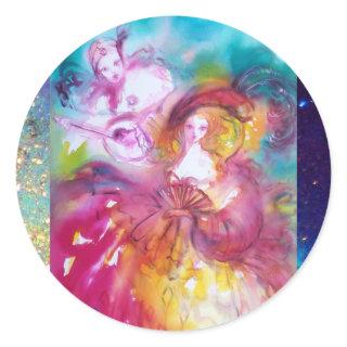 PIERROT AND ARLECCHINA Venetian Carnival, Classic Round Sticker
