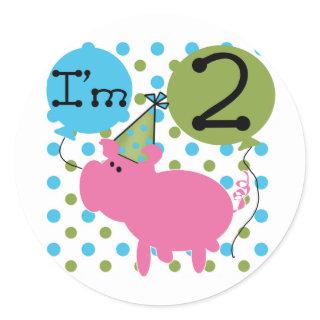 Pig 2nd Birthday T shirts and Gifts Classic Round Sticker