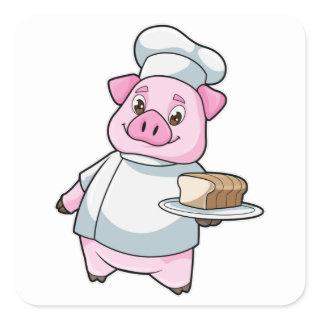Pig as Chef with Platter & Cake Square Sticker
