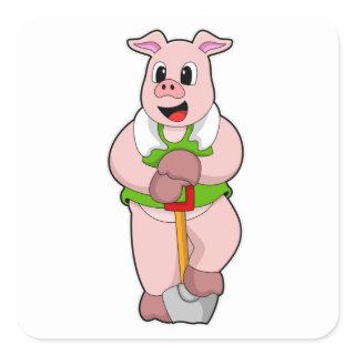 Pig as Farmer with Shovel Square Sticker
