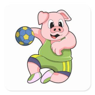 Pig as Handball player with Handball Square Sticker
