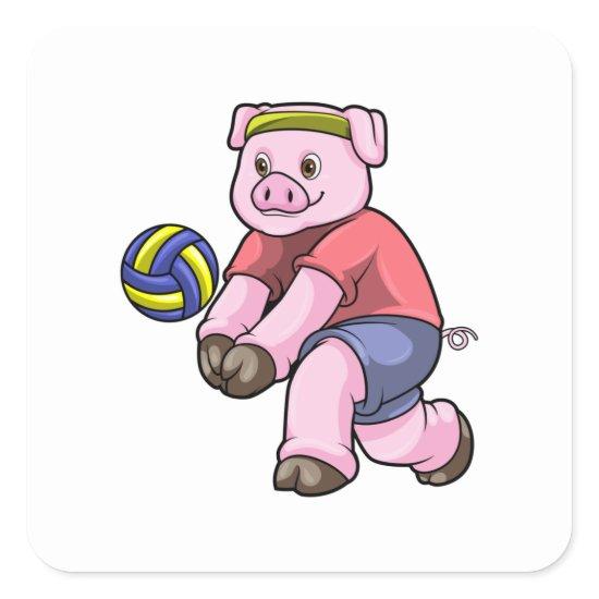 Pig at Sports with Volleyball Square Sticker