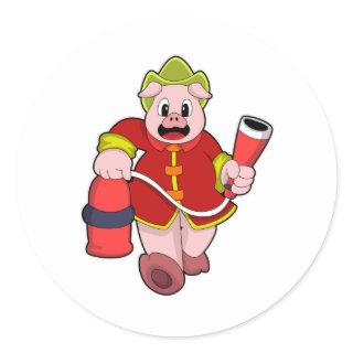 Pig Firefighter Fire extinguisher Classic Round Sticker