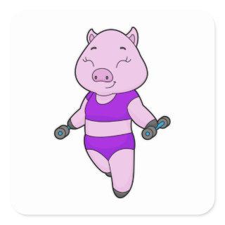 Pig Fitness Dumbbell Square Sticker