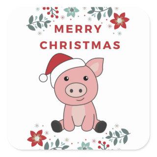 Pig Merry Christmas Animals Pigs Square Sticker