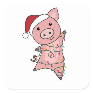 Pig Merry Christmas Animals Pigs Square Sticker