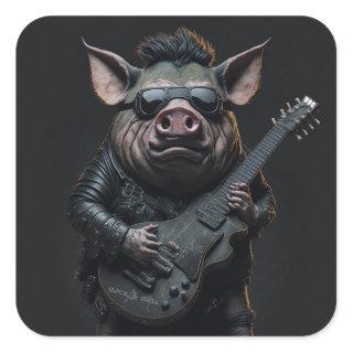 Pig Metal Guitar I Ham Rock & Roll Musician Cool Square Sticker