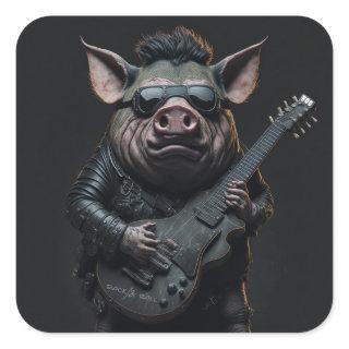 Pig Metal Guitar I Ham Rock & Roll Musician Cool Square Sticker