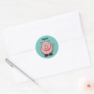 Pig Out Pink Piggy or Hog Barbeque Cartoon Classic Round Sticker