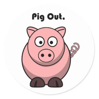 Pig Out Pink Piggy or Hog Barbeque Cartoon Classic Round Sticker