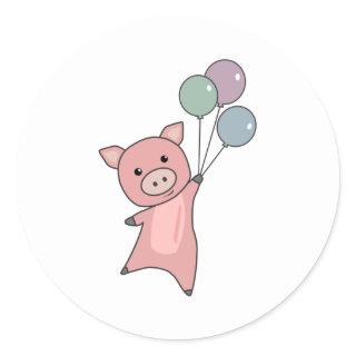 Pig Piglet Balloons Flies Cute Animals Classic Round Sticker