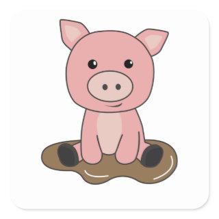 Pig Piglet Piglet Mud Puddle Mud Square Sticker