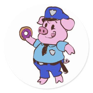 Pig policeman eating a donut | choose back color classic round sticker