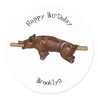 Pig roast / hog roast cartoon illustration classic round sticker