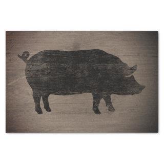 Pig Silhouette Rustic Style Weathered Wood Country Tissue Paper