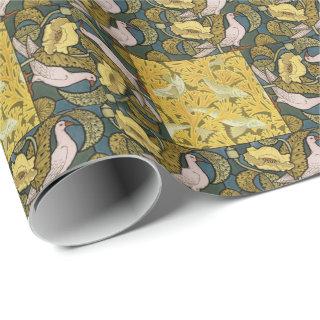 Pigeon Blue Yellow Fish Art Nouveau