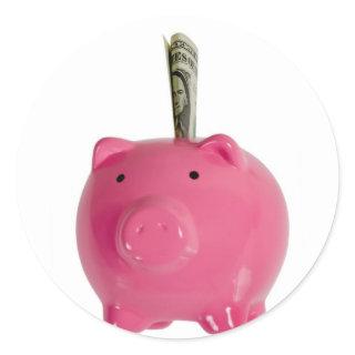 Piggy bank with money classic round sticker