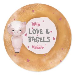 Piggy "With Love & Bagels" | Cotton Candy Pink Classic Round Sticker