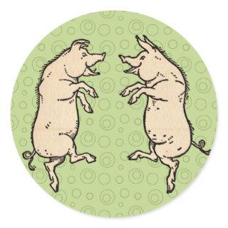 Pigs Dancing Antique Piggy Dance Jig Classic Round Sticker