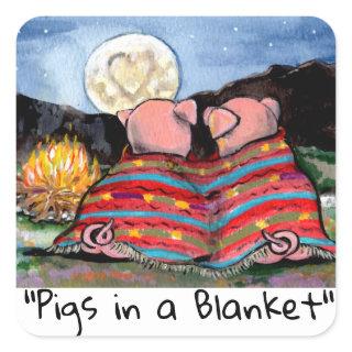 Pigs in a Blanket Romantic Night Moon Stars Art Square Sticker