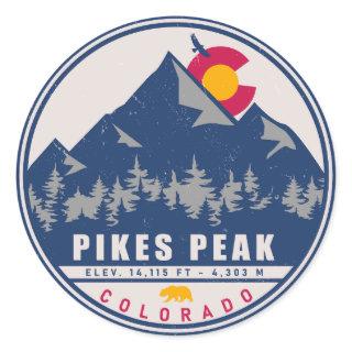 Pikes Peak Colorado Retro Sunset Souvenirs Classic Round Sticker