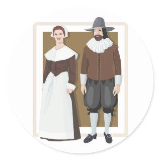 Pilgrim Couple Classic Round Sticker