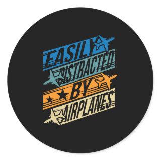 Pilot Aviator Funny - Distracted by Airplanes Classic Round Sticker