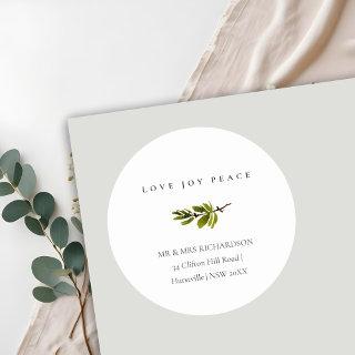 Pine Branch Christmas Address Love Joy Peace Classic Round Sticker
