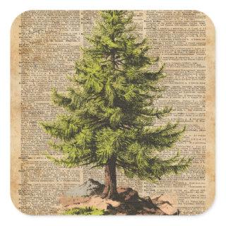 Pine,Cedar Tree,Christmas Tree Dictionary Art, Square Sticker