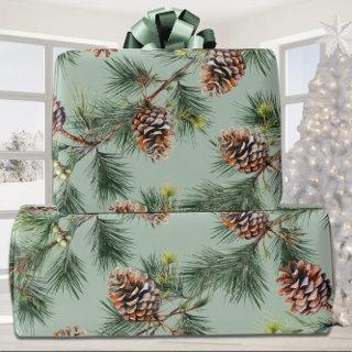 Pine Cones Laden White Pine Garlands Sage Green