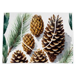 Pine Cones Watercolor Botanical Art Large Gift Bag