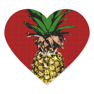 Pineapple Newsprint Image Heart Sticker