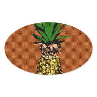 Pineapple Newsprint Oval Sticker