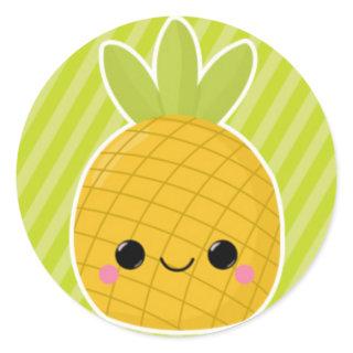 Pineapple on Green Stripes Classic Round Sticker