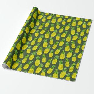 Pineapple Party on emerald watercolor gift wrap
