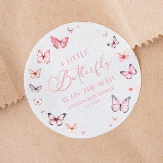 Pink A Little Butterfly Is On The Way Baby Shower  Classic Round Sticker