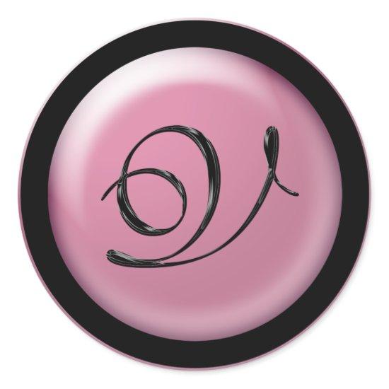 Pink And Black Wedding Monogram V Envelope Seal