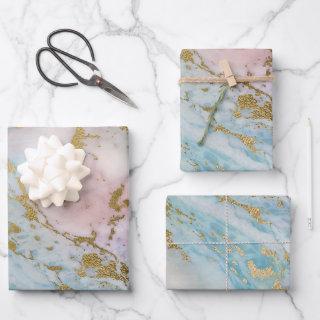 Pink and Blue and Gold Marble Look  Sheets