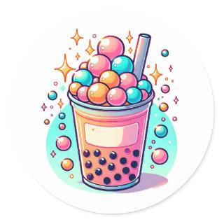 Pink and Blue Bubble Tea   Classic Round Sticker