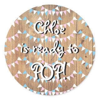 Pink and Blue Bunting Ready to POP Baby Shower Classic Round Sticker